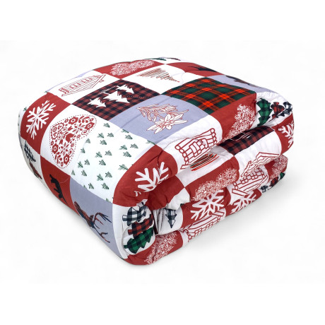 Red Check Bow Quilt – Couette d’hiver de style montagnard, patchwork rouge