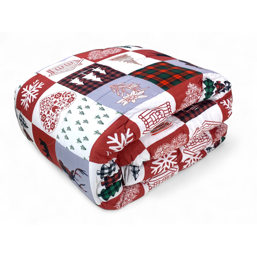 Red Check Bow Quilt – Winter duvet in mountain style, red patchwork