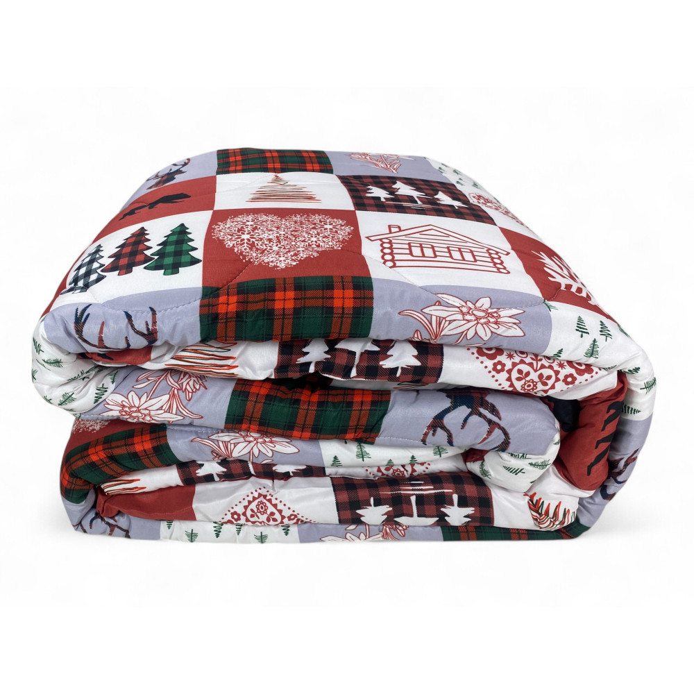 Microfiber winter quilt – hearts, snowflakes, trees and deer patterns