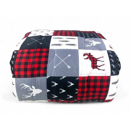 Edredón de lazo a cuadros grises – Edredón de invierno de patchwork gris, rojo y negro 2