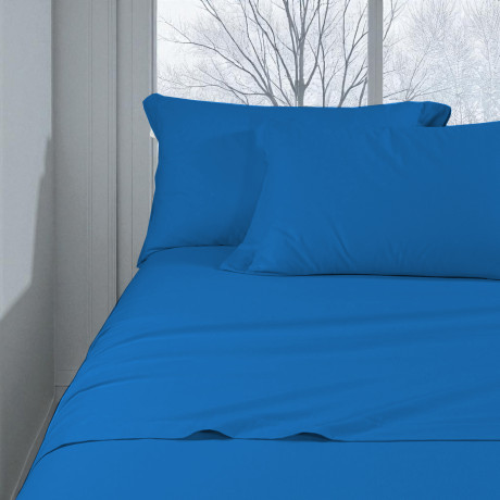 Einfarbiges blaues Flanelllaken-Set – 100% warme und weiche Baumwolle