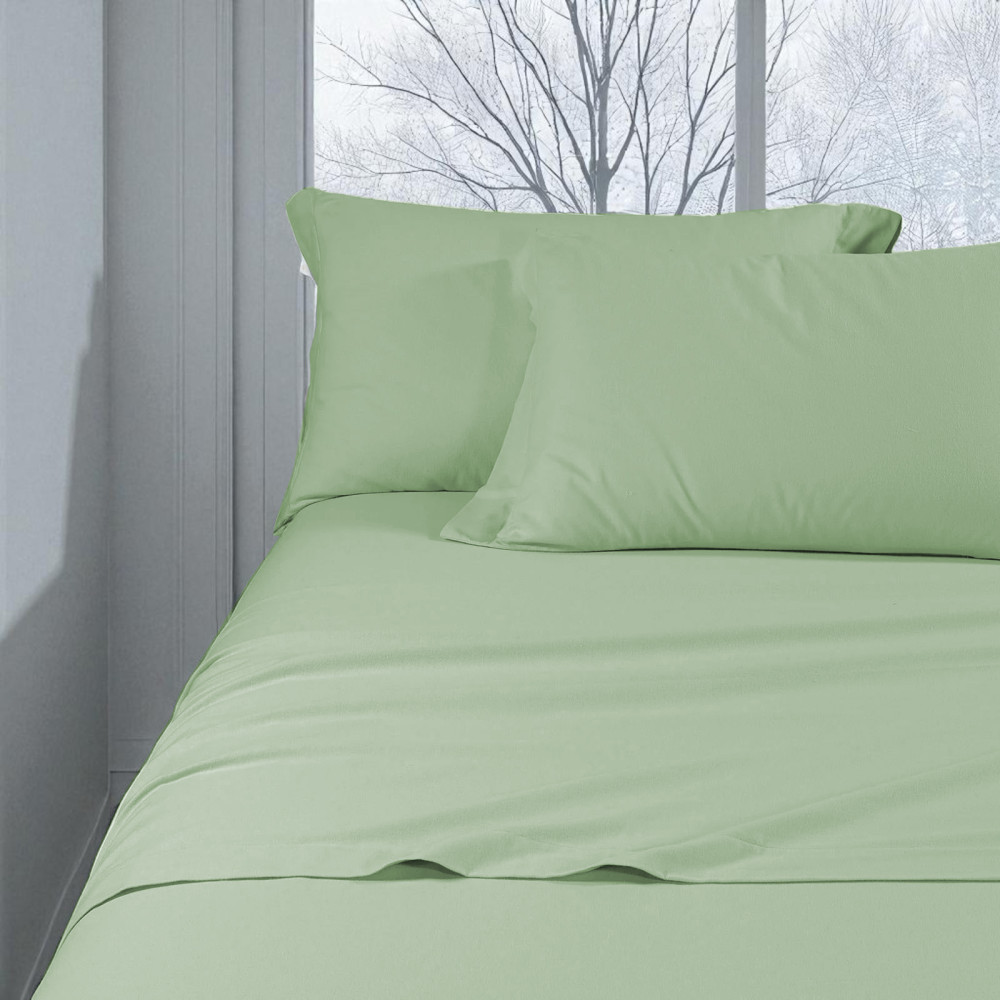 Ensemble de draps en flanelle verte unie – 100 % coton chaud et doux