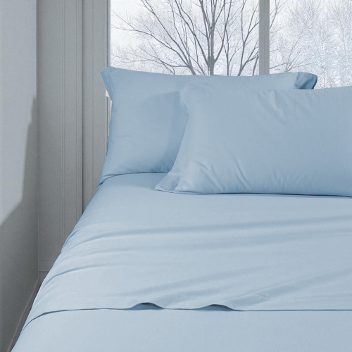 Ensemble de draps en flanelle bleue de couleur unie – 100 % coton chaud et doux
