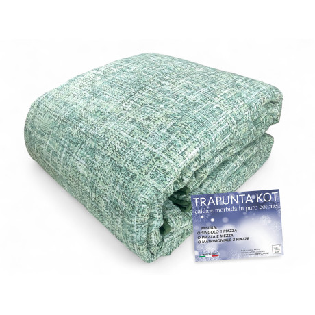Kot Coco Green Quilt - Tagesdecke aus reiner Baumwolle mit kariertem Design.