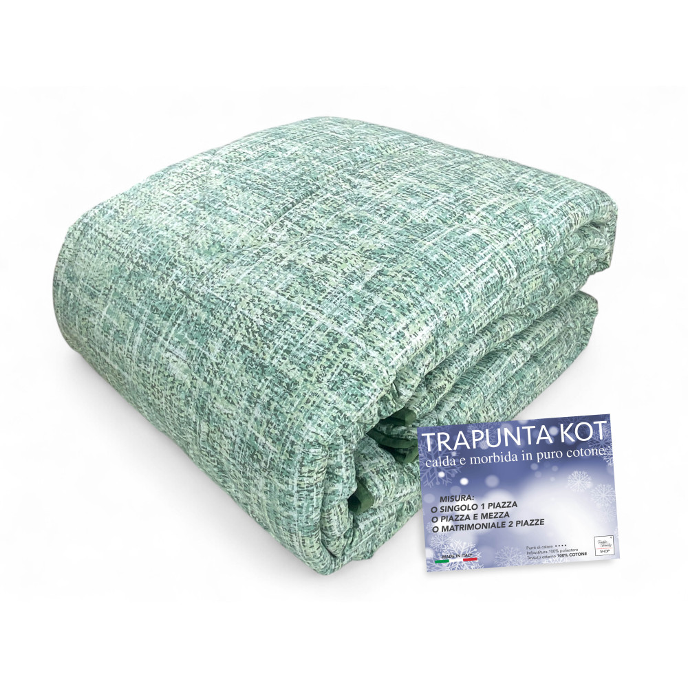 Kot Coco Green Quilt - Pure cotton bedspread with checked design.