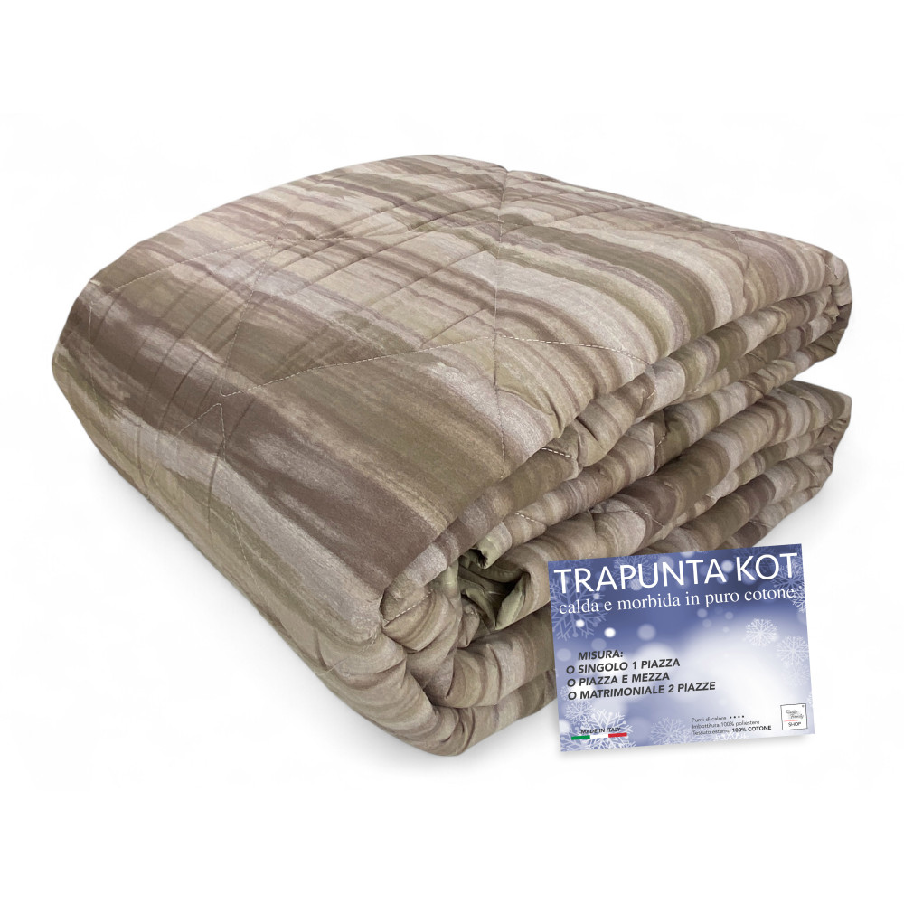Kot Beige Brushed Quilt - Couvre-lit en pur coton avec motif de coup de pinceau.