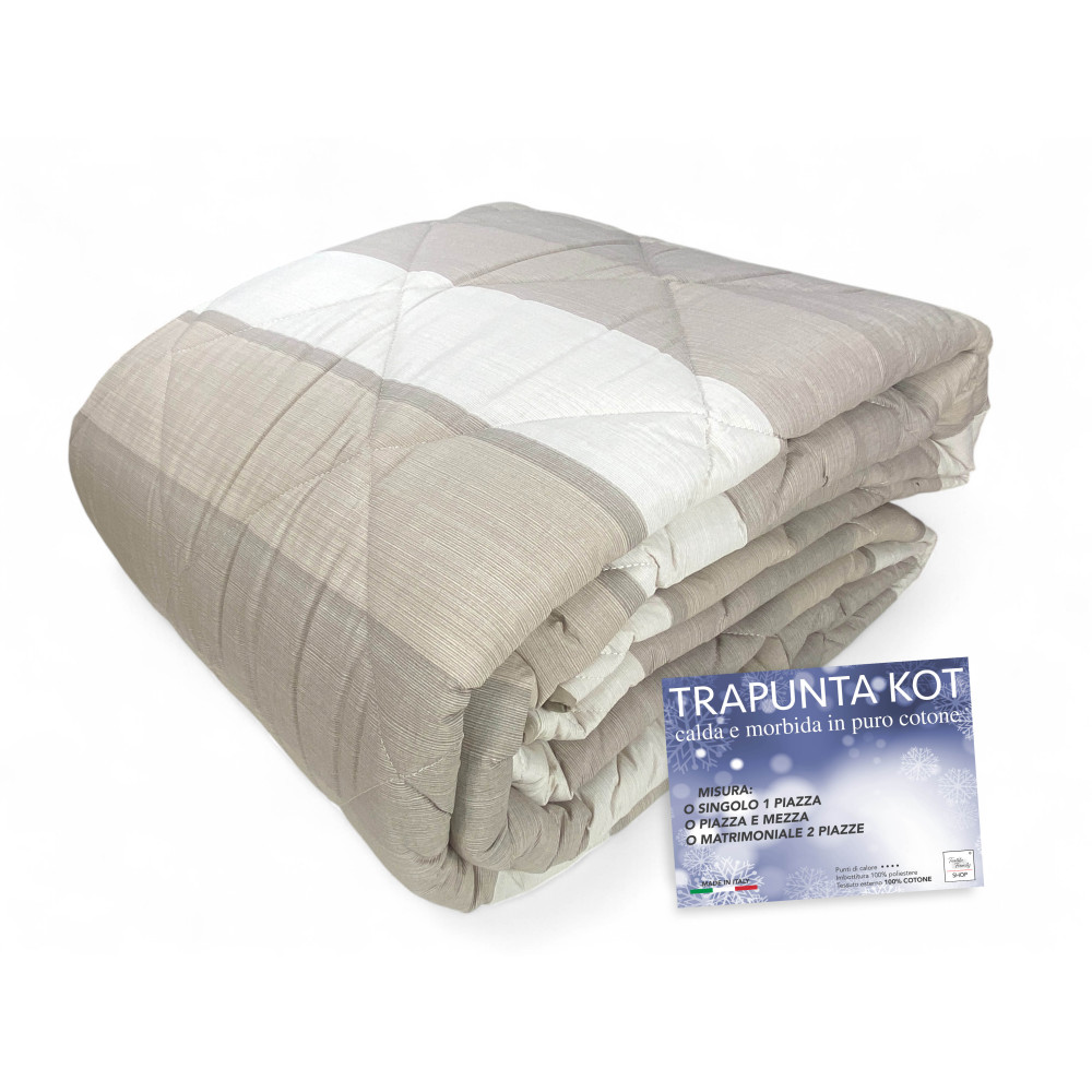 Kot Riga Beige Quilt - Pure cotton bedspread with striped design.