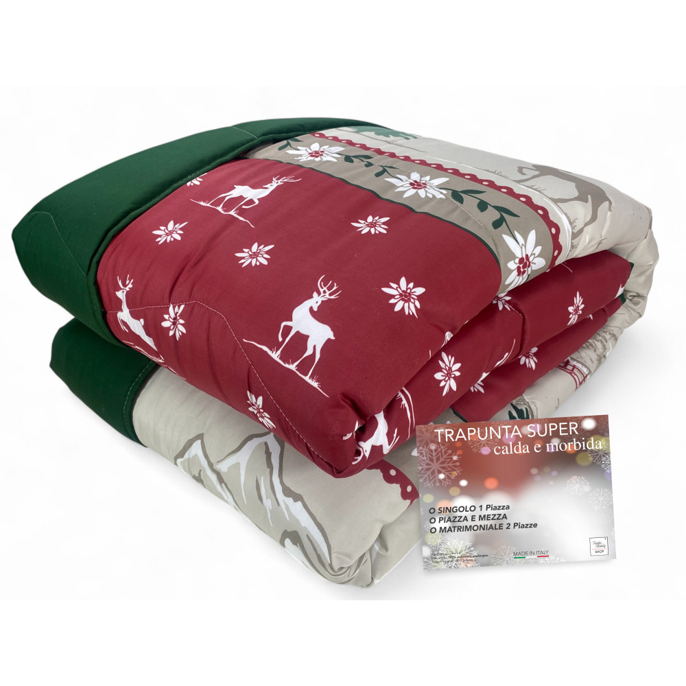 Super couette d’hiver avec motif chalet - Couette rouge vert Made in Italy