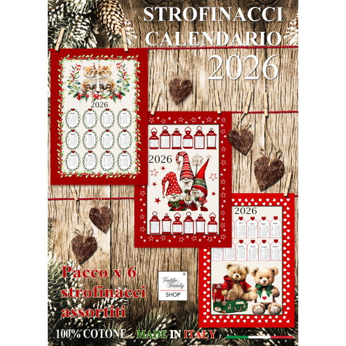 Baumwoll-Küchentücher Weihnachtskalender 2026 – Set mit 6 Stück, 3 Drucke, Made in Italy, Geschenkidee