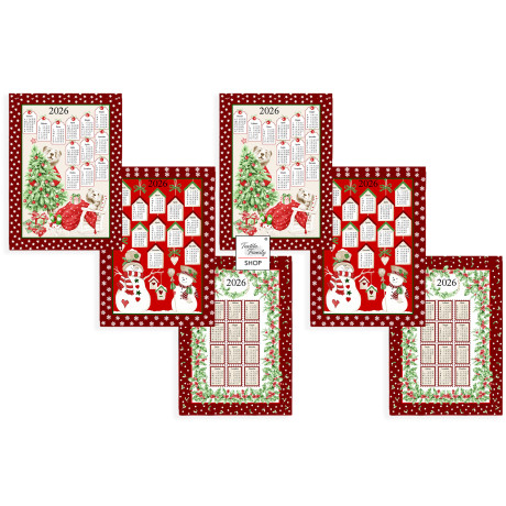 Baumwoll-Küchentücher Weihnachtskalender 2026 – Set mit 6 Stück, 3 Drucke, Made in Italy