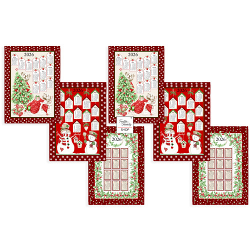 Cotton Kitchen Towels Christmas Calendar 2026 – Set of 6 Pieces, 3 Prints, Made in Italy