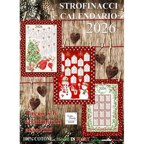 Toallas de cocina de algodón Calendario de Navidad 2026 – Juego de 6 piezas, 3 estampados, Made in Italy 2