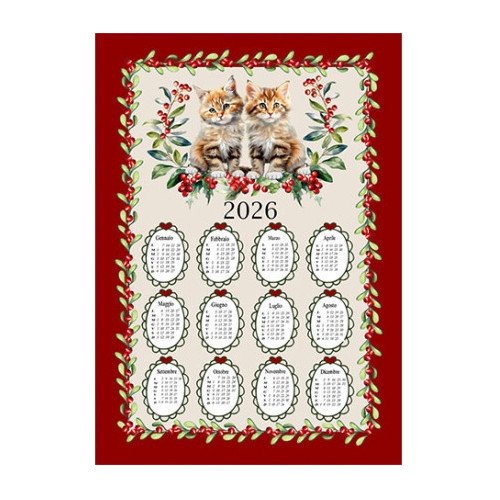 Toallas de cocina de algodón Calendario de Navidad 2026 – Juego de 6 piezas, 3 impresiones, Made in Italy, Idea de regalo