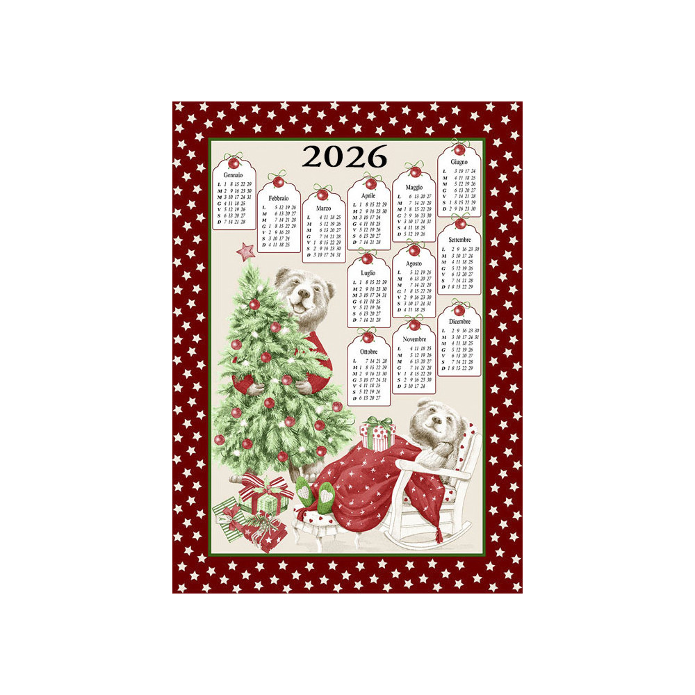 Strofinacci cucina cotone Natale calendario 2026 – Set 6 Pezzi, 3 Stampe, Made in Italy