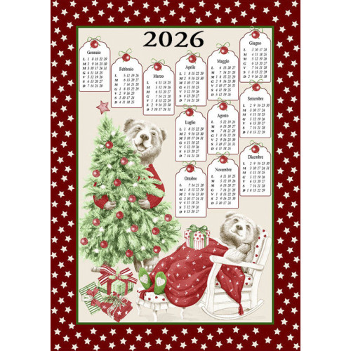 Strofinacci cucina cotone Natale calendario 2026 – Set 6 Pezzi, 3 Stampe, Made in Italy