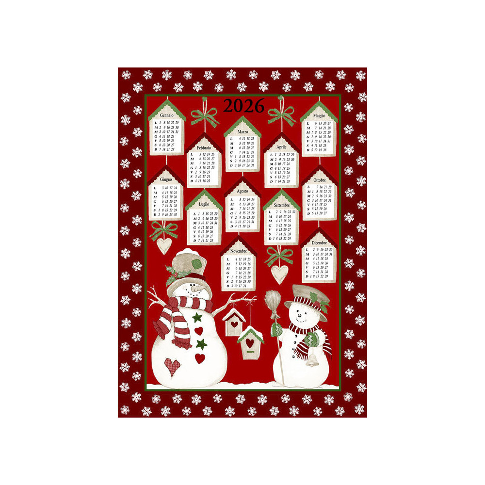 Toallas de cocina de algodón Calendario de Navidad 2026 – Juego de 6 piezas, 3 estampados, Made in Italy