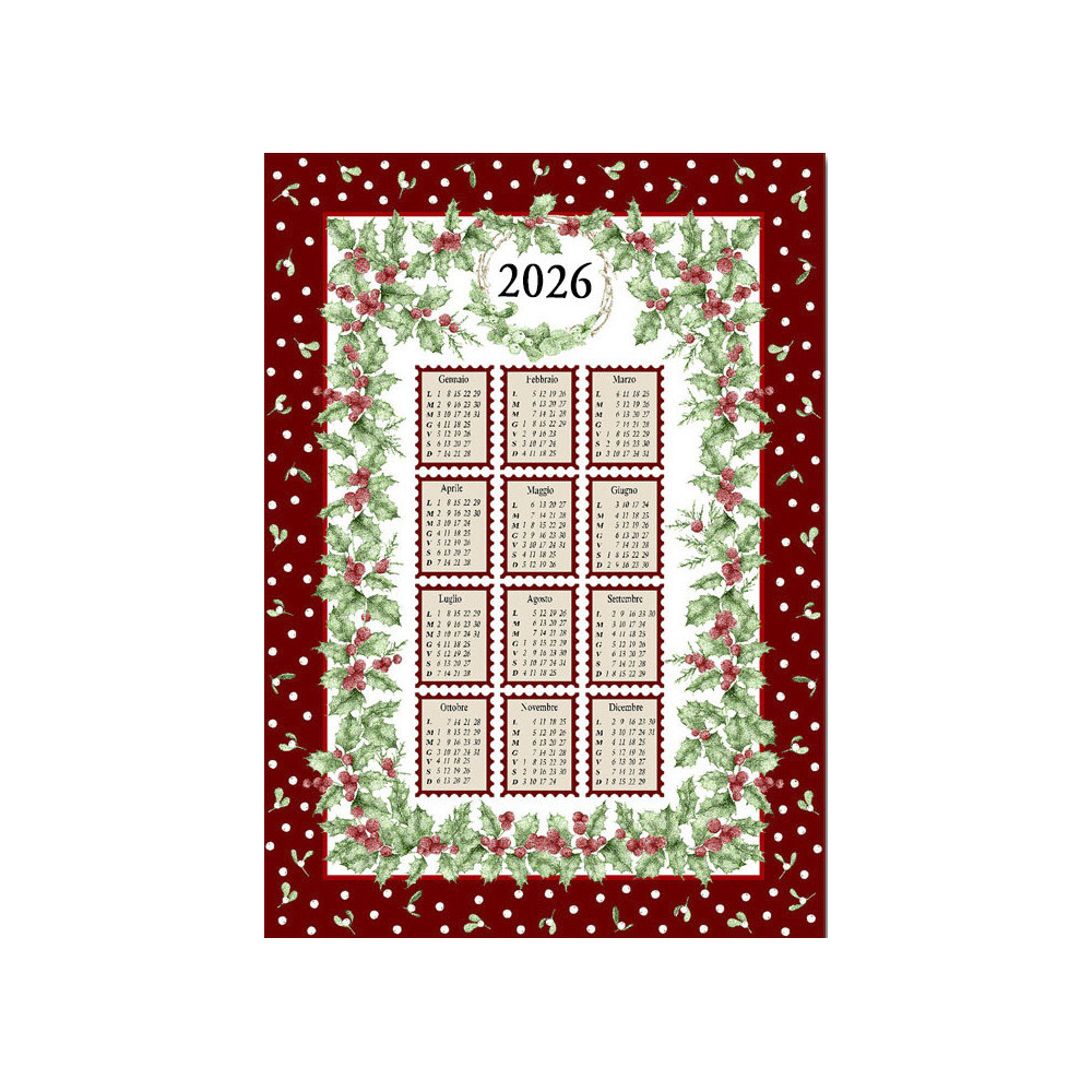 Toallas de cocina de algodón Calendario de Navidad 2026 – Juego de 6 piezas, 3 estampados, Made in Italy