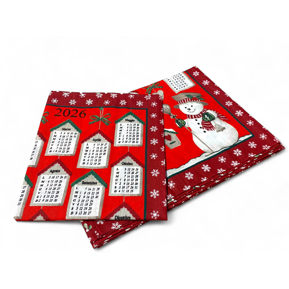 Toallas de cocina de algodón Calendario de Navidad 2026 – Juego de 6 piezas, 3 estampados, Made in Italy