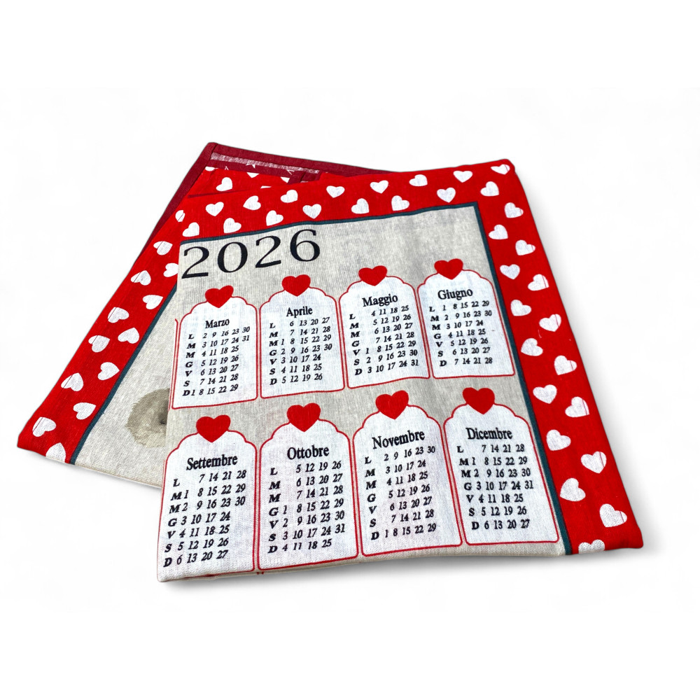 Cotton Kitchen Towels Christmas Calendar 2026 – Set of 6 Pieces, 3 Prints, Made in Italy, Gift Idea