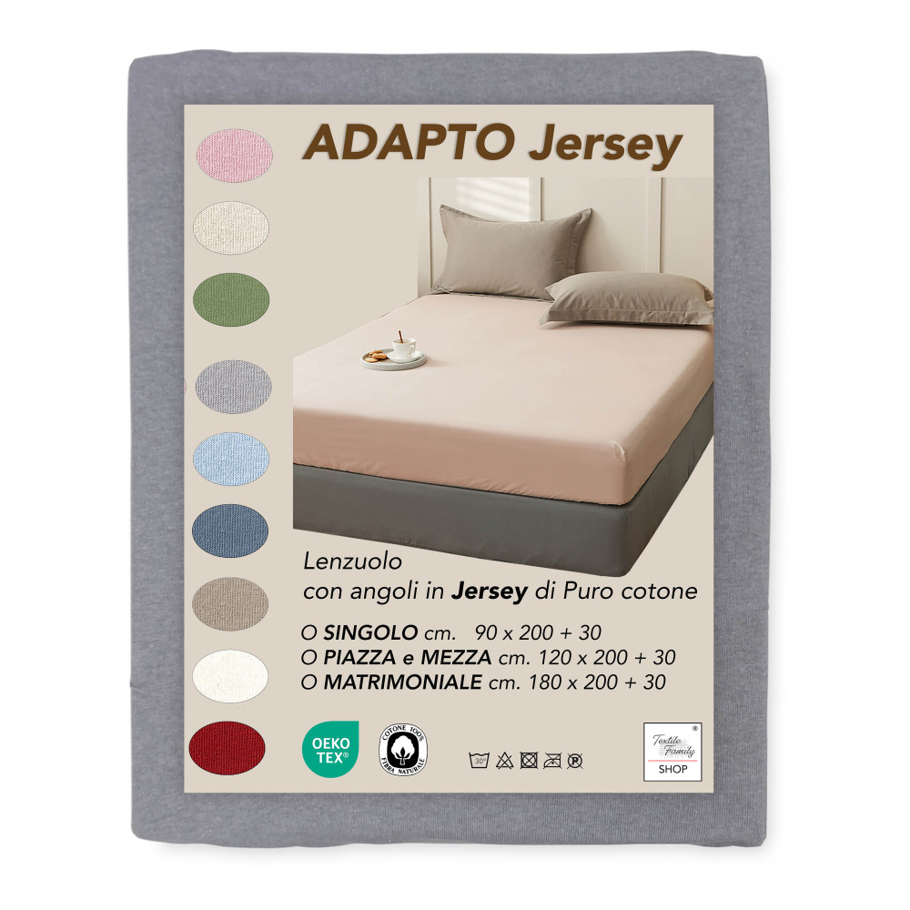 Sheet under Adatpo Jersey Grey in 100% stretch cotton, high band H30 cm
