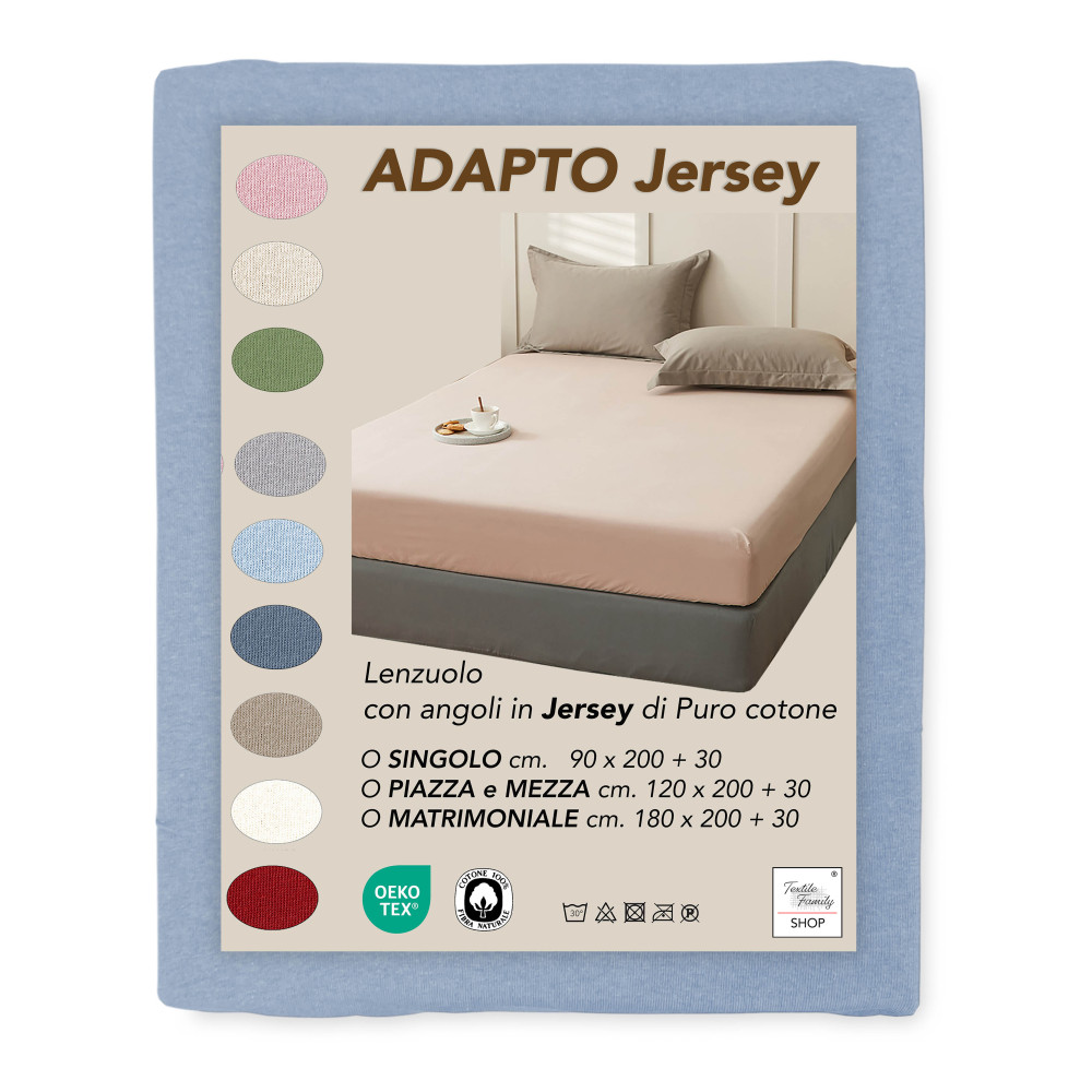 Hellblaues Jersey Adatpo Unterlaken aus 100% Stretch-Baumwolle, hohes Band H30 cm