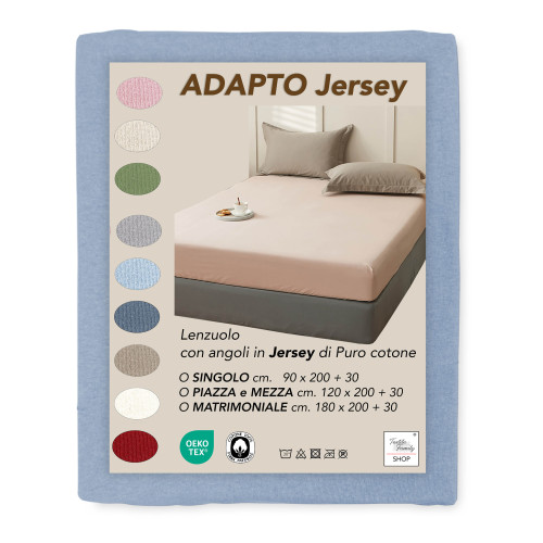 Sous-drap Adatpo en jersey bleu clair en 100 % coton stretch, bande haute H30 cm