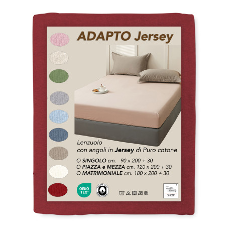 Lenzuolo sotto Adatpo Jersey Bordeaux in 100% cotone elasticizzato, fascia alta H30 cm