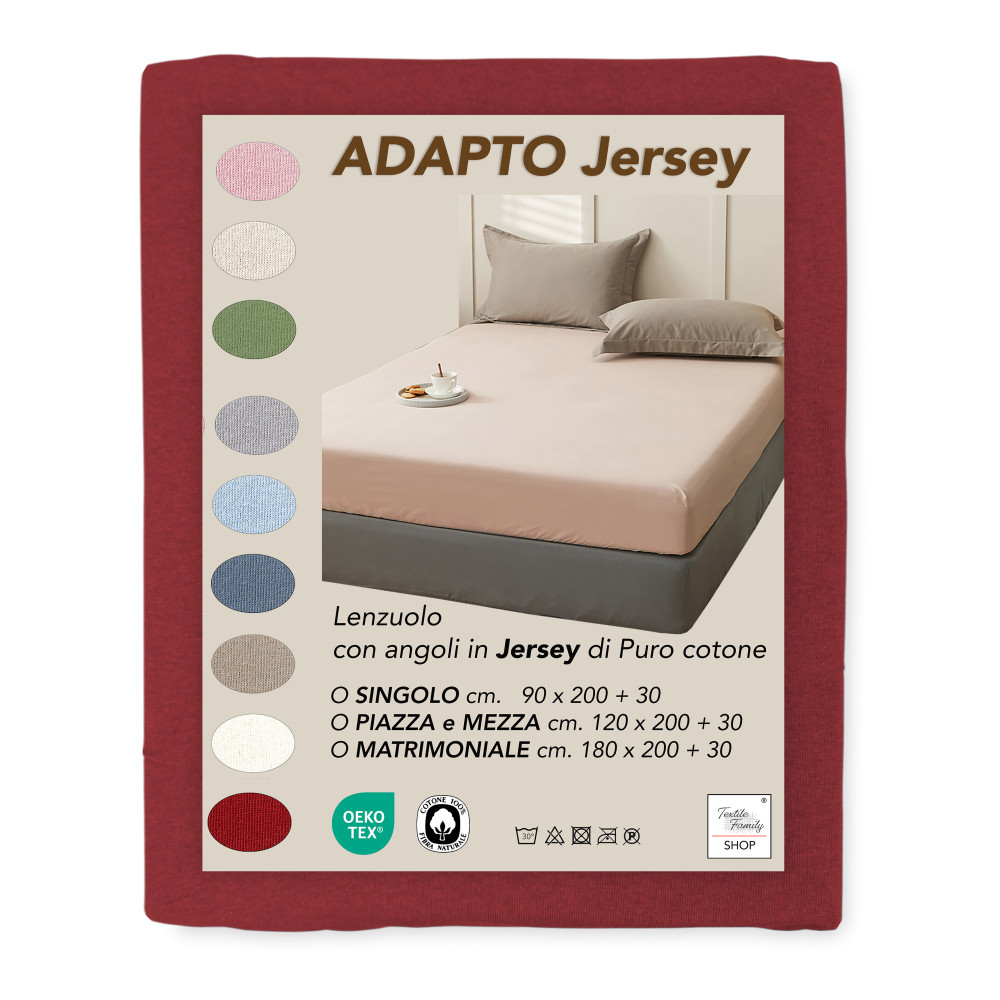 Drap de dessous Adatpo Jersey Bordeaux en 100 % coton stretch, bande haute H30 cm