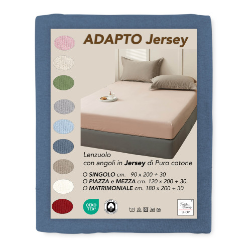 Lenzuolo sotto Adatpo Jersey Blu in 100% cotone elasticizzato, fascia alta H30 cm