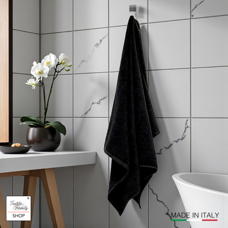 Black terry cotton bath towel 100% Made in Italy 100x150 cm 2