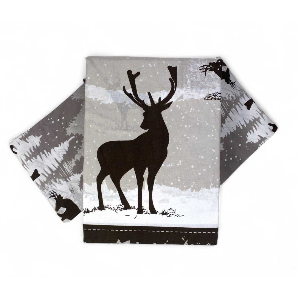 Grey duvet cover set with alpine and deer decorations - Natural and breathable fabric