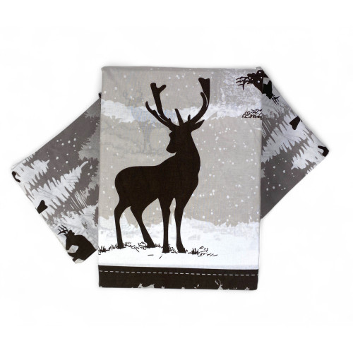 Juego de funda nórdica gris con decoraciones alpinas y de ciervos - Tejido natural y transpirable