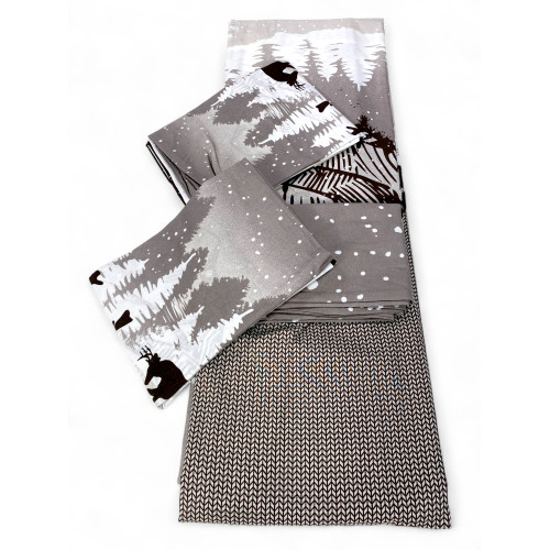 Juego completo de ciervo alpino gris con fundas de almohada a juego - Estilo de chalet de montaña