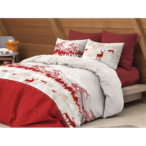 Red Deer Duvet Cover - 100% cotton winter bed set - Mountain pattern with deer