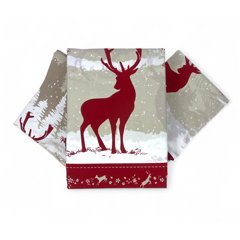 Juego de funda nórdica roja con decoraciones alpinas y de ciervos - Tejido natural y transpirable