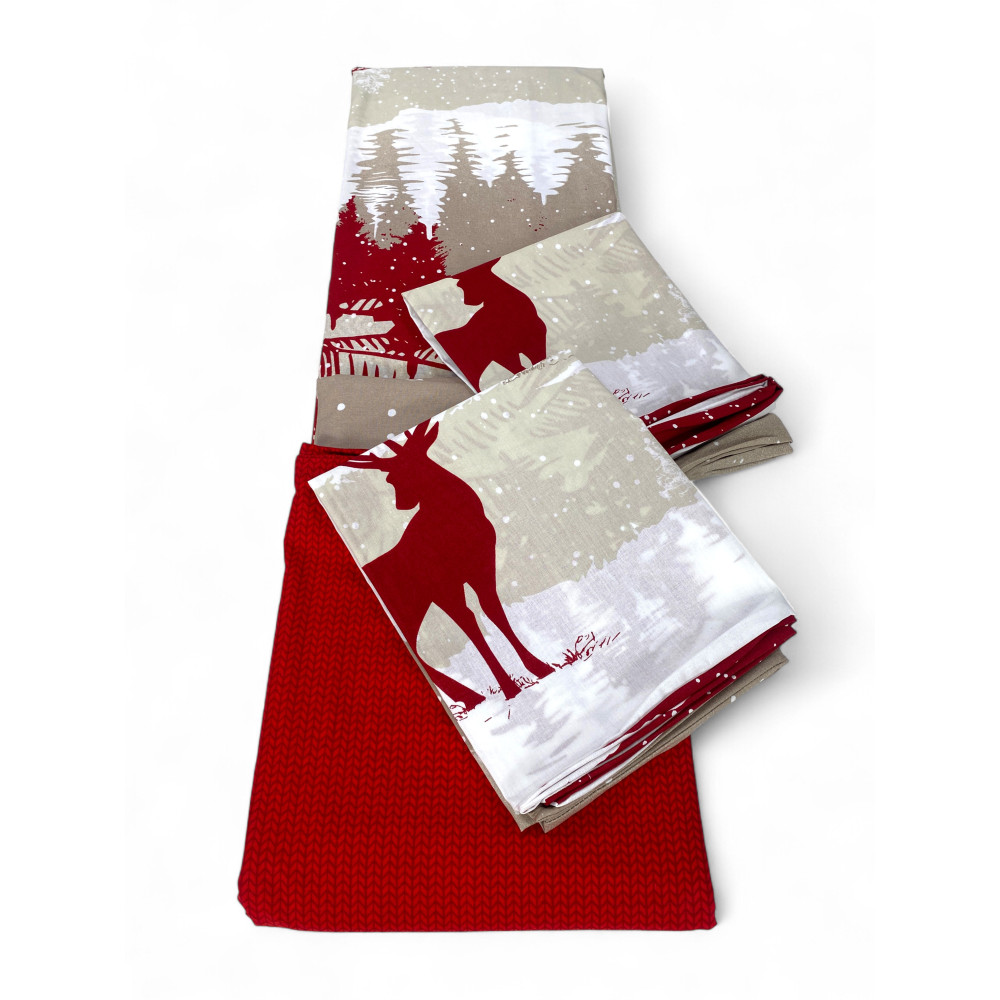 Ensemble complet Cervo Alpi rouge avec taies d’oreiller assorties - Parfait pour meubler des pièces de style montagnard