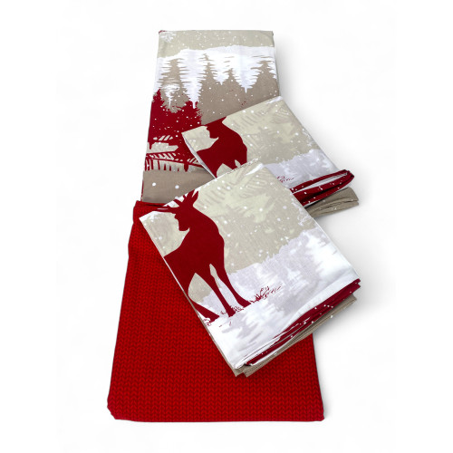Red Cervo Alpi complete set with matching pillowcases - Perfect for furnishing mountain-style rooms