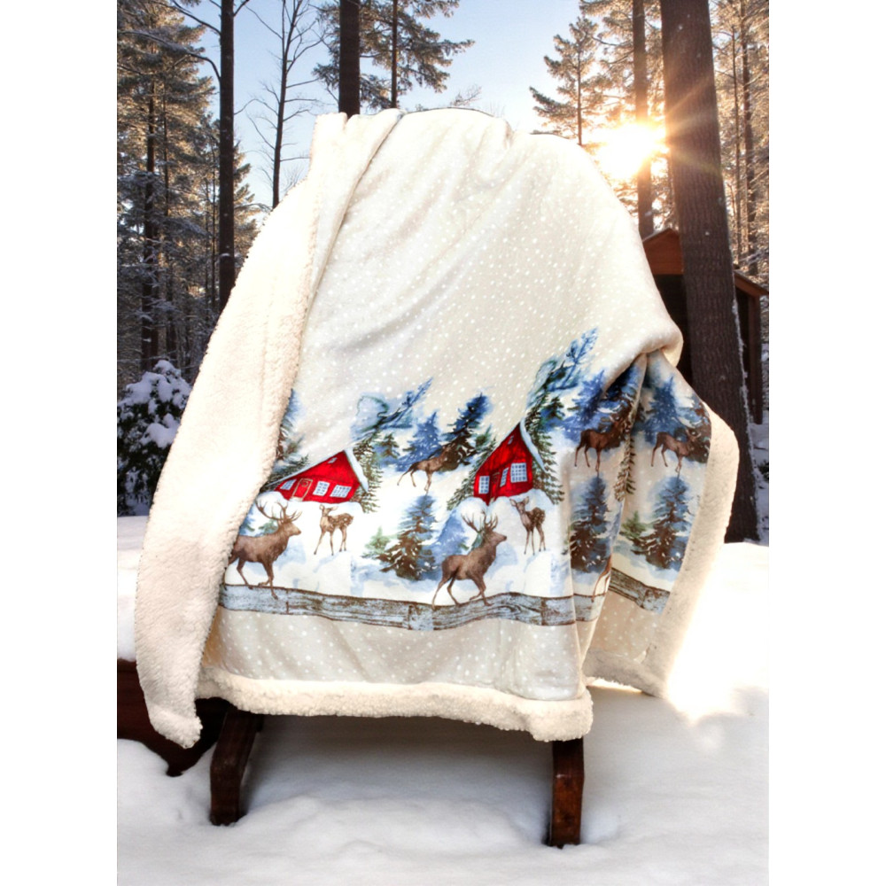 Manta de estilo montañés con estampado alpino y espalda de piel de cordero muy suave