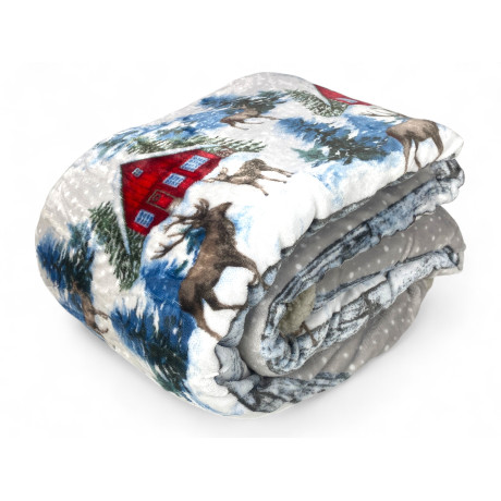 Couverture polaire Cabane d’alpage pliée - Design d’hiver avec cerfs et pins