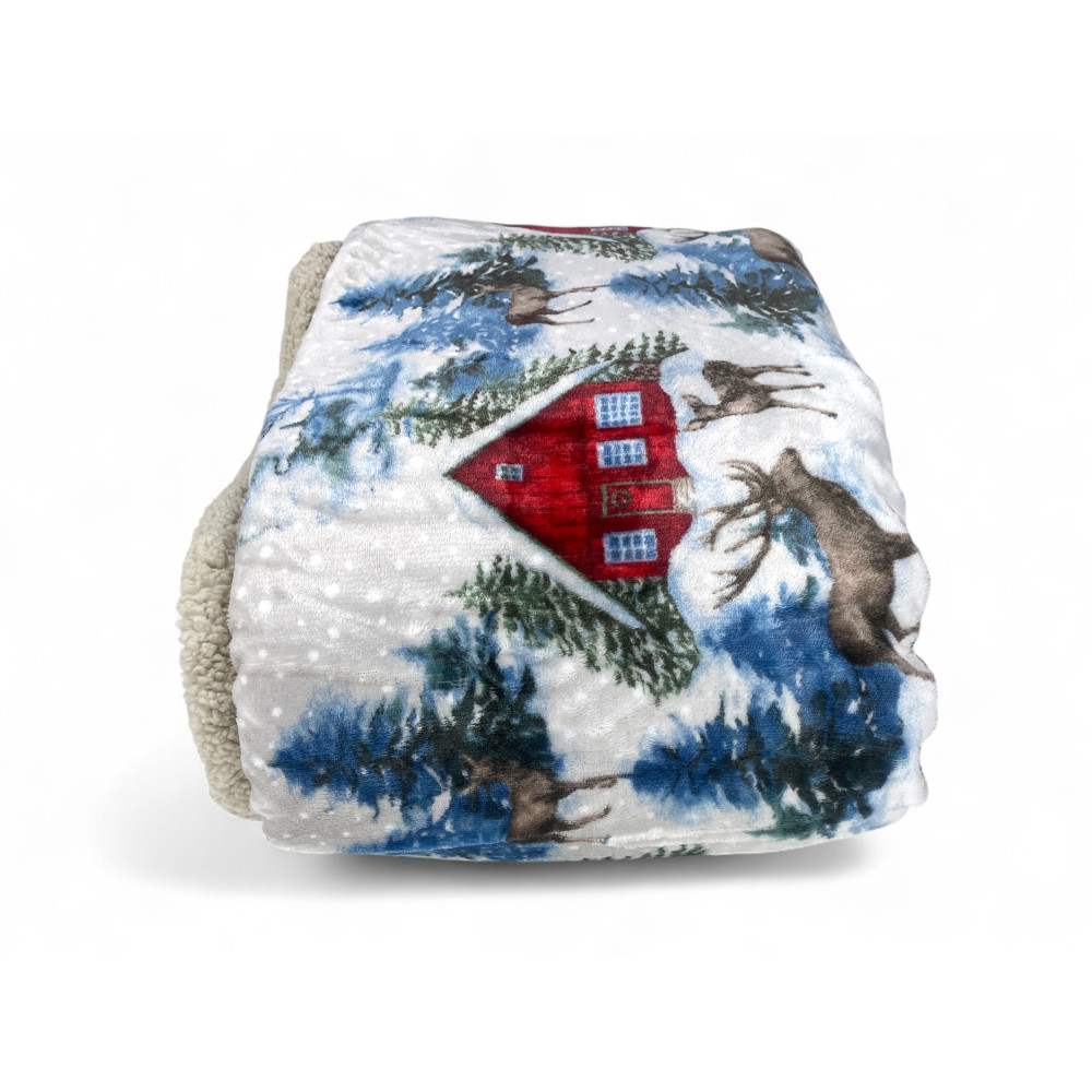 Sherpa Alpina Hut Plaid - Manta de invierno sobre fondo nevado - Calidez y comodidad