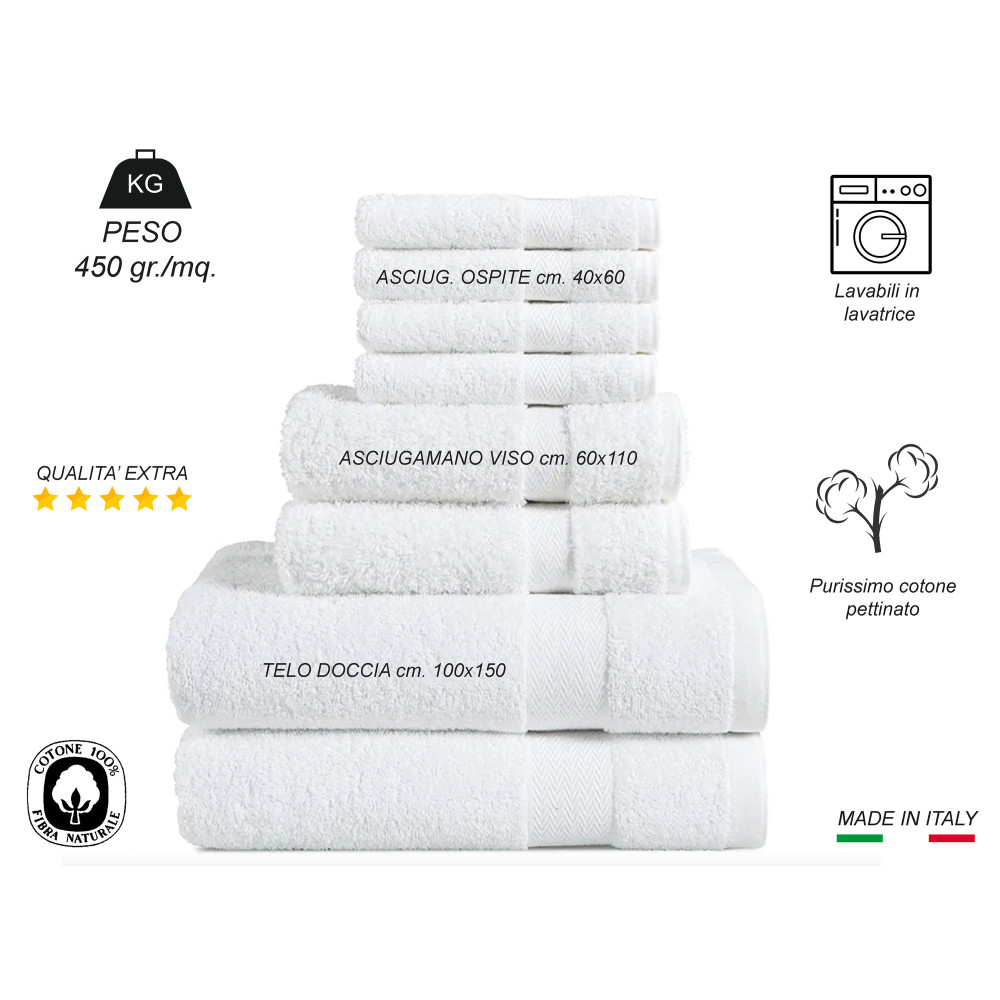 Set Asciugamani Cotone 100% Made in Italy – Vari Formati – Spugna Morbida e Assorbente, ideale per strutture alberghiere e b&b