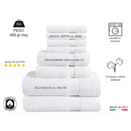 100% Made in Italy Cotton Towel Set – Various Sizes – Soft and Absorbent Sponge, ideal for hotels and b&b