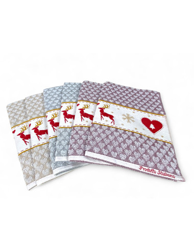 Christmas jacquard cotton kitchen towels - Set of 6 pieces 50x80 cm Made in Italy with festive decorations