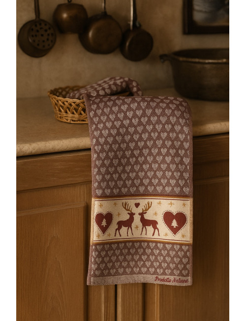 Christmas cotton tea towels with jacquard flounce - reindeer, hearts and snowflakes, 3 assorted colors