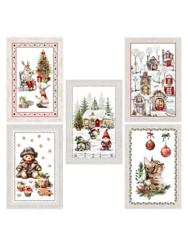 Set 5 strofinacci cucina natalizi 50x70 cm – cotone decorativo Made in Italy