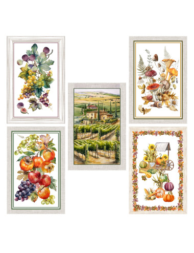 Juego de 5 paños de cocina de algodón 50x70 cm con motivos otoñales Made in Italy