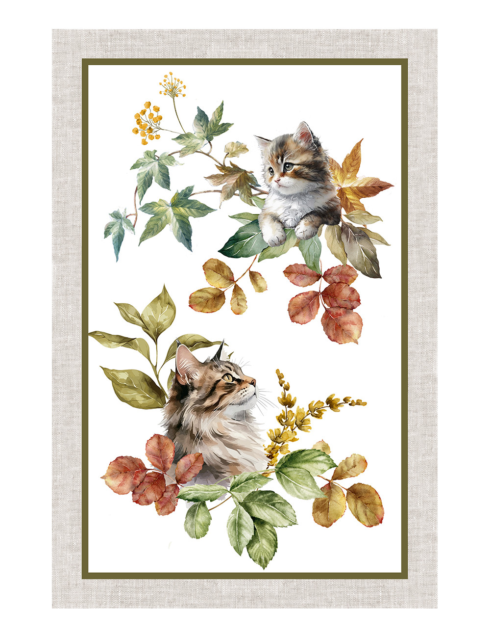 Cotton Kitchen Towels Set 5 Pieces 50x70 cm – Floral and Cat Patterns Made in Italy
