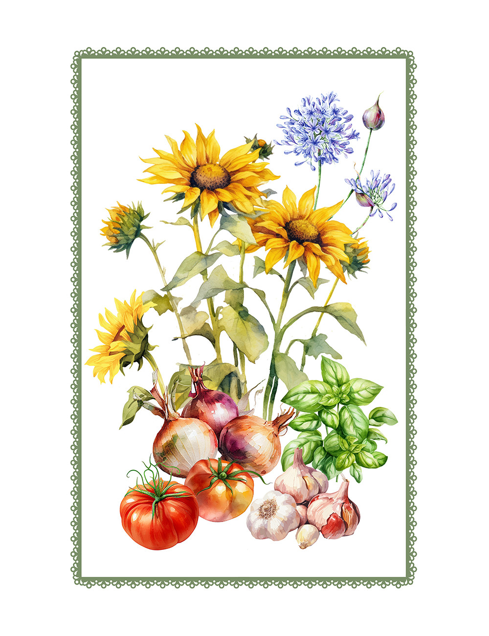 Cotton Kitchen Towels Set 5 Pieces 50x70 cm – Floral and Cat Patterns Made in Italy
