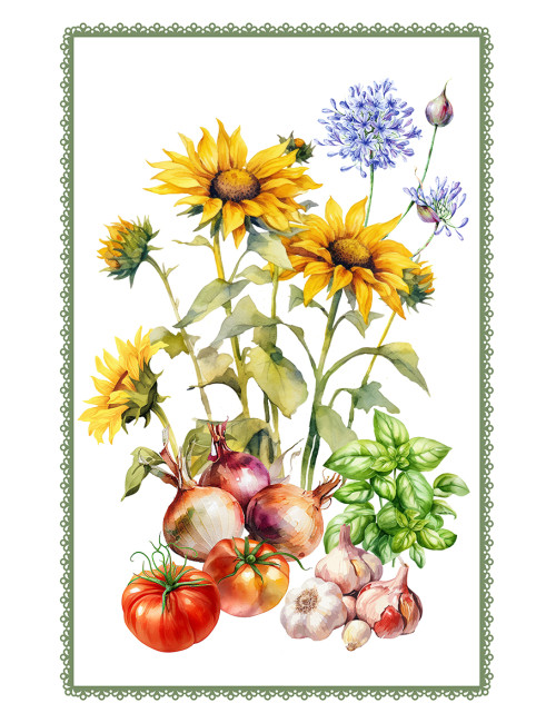 Cotton Kitchen Towels Set 5 Pieces 50x70 cm – Floral and Cat Patterns Made in Italy