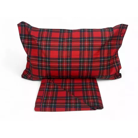 Completo Lenzuola Flanella Tartan Rosso - 100% Cotone Felpato - Made in Italy 2